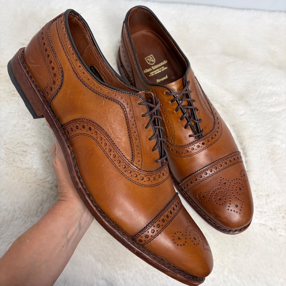 Allen Edmonds Strand Walnut Brown Leather Cap Toe Brogue Oxford Shoes Mens 13 D